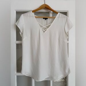 Dynamite White Crisscross V-Neck Blouse